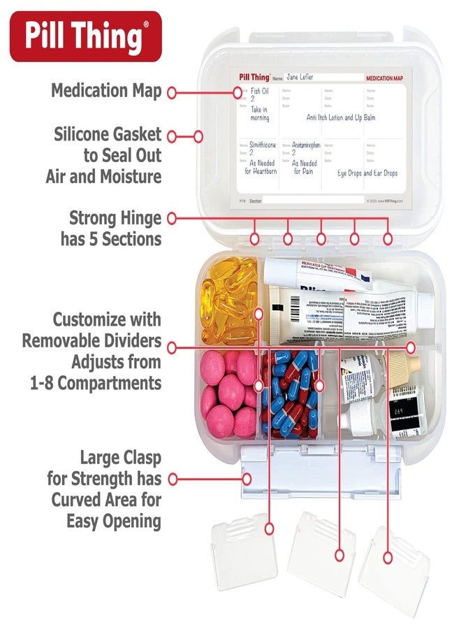 pill thing علب حبوب كبيرة بـ 8 و 12 و 20 قسمًا مع ختم محكم الإغلاق - علبة أدوية مقاومة للماء مزودة بحشية سيليكون وخريطة للأدوية (عبوة كومبو - 20 و 12 و 8 أقسام) - Image 5